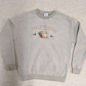 Yellowstone National Park Tan Fleece Insideout Sweatshirt Elk Embroidery Size L